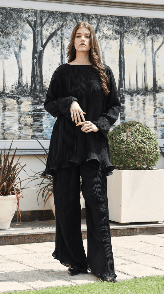 Black Pleated Co-Ord Set - AREEJ | Online