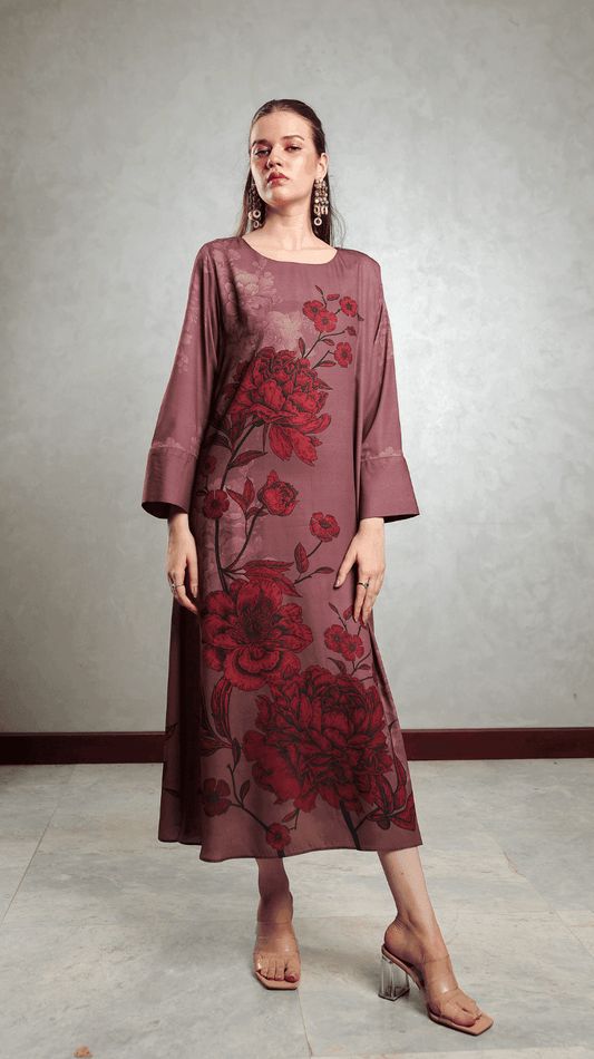 Brown Floral Motif Maxi - AREEJ | Online