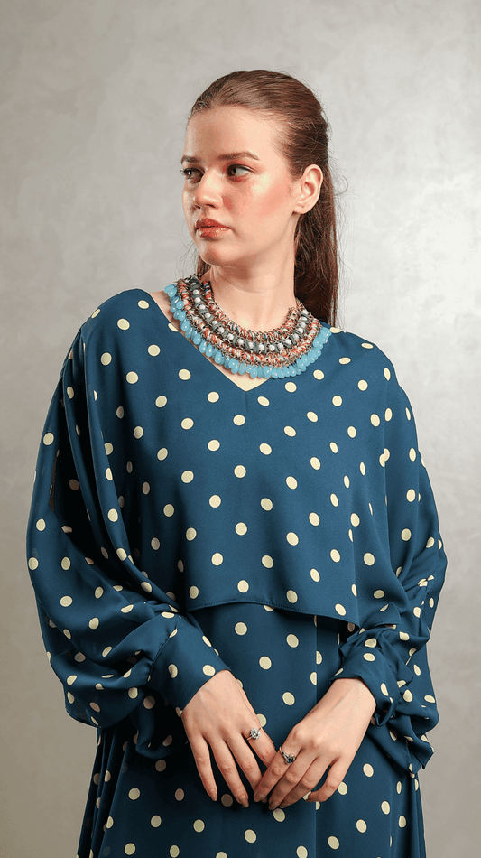 Blue Polka Overlap Maxi - AREEJ | Online