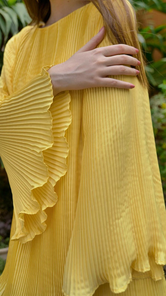 Yellow Pleated Co-Ord Set - AREEJ | Online