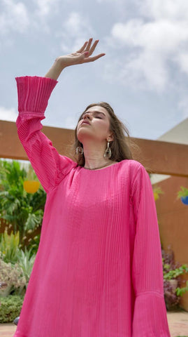 Barbie Shocking Pink Pleated Co-Ord Set - AREEJ | Online