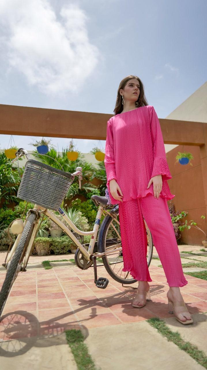 Barbie Shocking Pink Pleated Co-Ord Set - AREEJ | Online