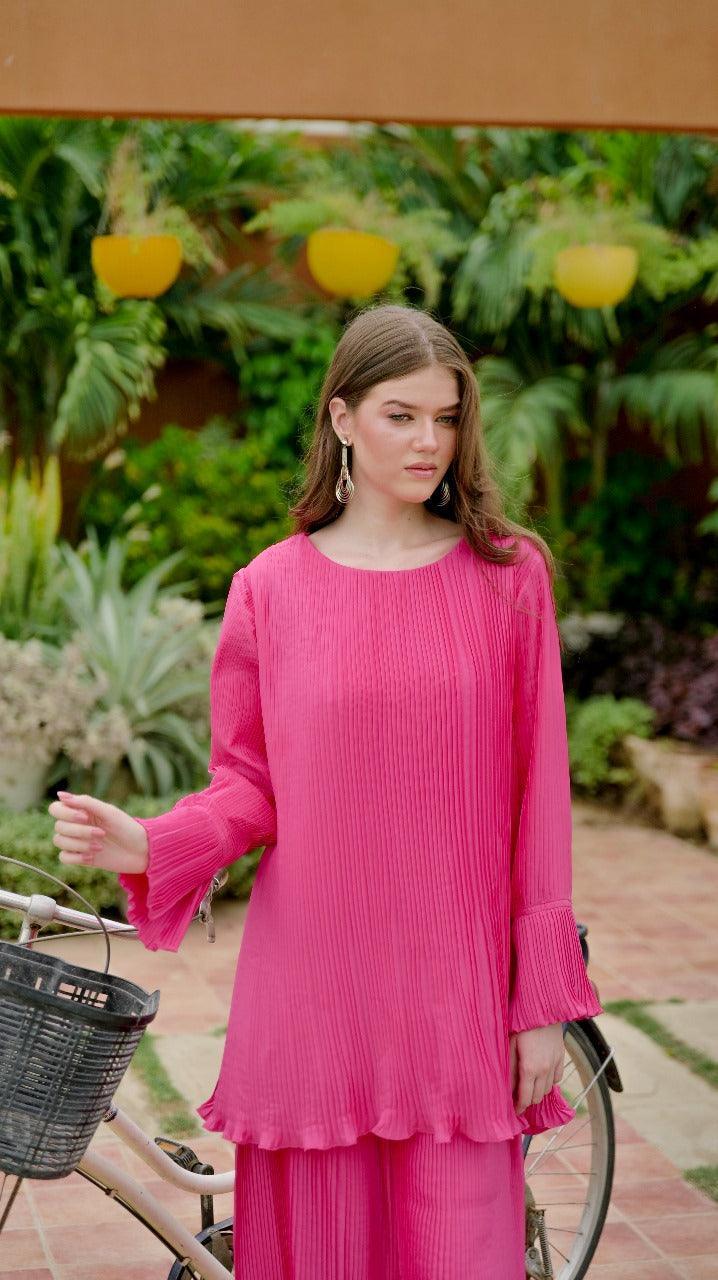 Barbie Shocking Pink Pleated Co-Ord Set - AREEJ | Online